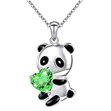 Yienate Collana con ciondolo a forma di panda in argento, con ciondolo a forma di cuore bianco, con ciondolo a forma di panda, con ciondolo a forma di panda, con ciondolo a forma di cuore,