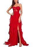 ORANDESIGNE Abito Donna Lungo Elegante Senza Maniche Sexy Dress Vestito da Cerimonia Matrimonio Sposa Damigella d Onore Sera Cocktail Prom Vestito di Velluto Vestito di Pizzo a Tubo A Rosso S