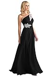 WTWVIAN Abito da sera in chiffon da donna monospalla pavimento-lunghezza con perline paillettes abito da sposa damigella d onore, Nero , 50