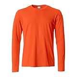 Clique - T-shirt manica lunga Uomo Basic-T L/S, in cotone Jersey, colletto elasticizzato, nastrino parasudore, vestibilità slim-fit (arancio M)