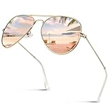 GQUEEN Occhiali da Sole da Donna Vintage Pilota Specchio Leggero di Metallo Polarizzati UV400,Montatura Oro Lenti Rosa