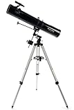 Celestron 21045 PowerSeeker 114EQ Telescopio riflettore - include due oculari, lente di Barlow, treppiede in altezza regolabile e vassoio accessori Deluxe, nero