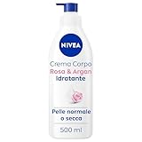 NIVEA Crema Corpo Idratante Rosa & Argan 500 ml, Crema idratante corpo 72h, Crema corpo profumata con Acido Ialuronico Puro e Siero Nutrimento Intenso, Crema corpo idratante pelle secca o normale