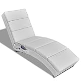 Tidyard Chiase Longue Massaggiante in Ecopelle Bianco/Nero,Sdraio Massaggiante in Ecopelle,Poltrona Relax Massaggiante Ecopelle,Sedia Sdraio in Ecopelle 51 x 155 x 73 cm