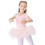 Bezioner Ragazza Tutu per Danza Body da Balletto Leotard Vestito Ginnastica Manica Corta Rosa 120