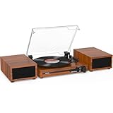 Udreamer Giradischi con 2 Altoparlanti Stereo Doppi Giradischi Vintage Bluetooth 5.3 Supporta 3 Velocità AUX-in, linea RCA, USB, Riproduzione Wireless, Marrone