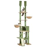 PETEPELA Cactus Tiragraffi alto a soffitto con grande condo, altezza regolabile 216-285 cm, centro attività gatto a 5 animali con accogliente amaca, piattaforme e palline da dangling