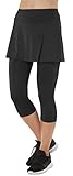 Westkun Donna Gonna Pantalone Leggings con Gonna Taglio a Fessura Gonnellino Tennis Golf Padel Sports Abbigliamento 3/4 Pantaloni Capri Elastico Tessuto 2 in 1 Nero L