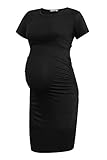 Smallshow Vestiti Premaman Maniche Corte Donna Abito Gravidanza Increspati,Black,M