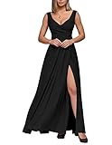 BUOYDM Vestiti Donna Eleganti da Sera Lunghi Collo V Maxi Vestito da Damigella Sera Cerimonia Nero M