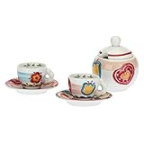 THUN - Set 2 Tazzine caffè e Zuccheriera - Cucina, caffè al Volo - Idea Regalo - Linea It s Time for Fiesta- Porcellana - Tazzina Ø 6,5 cm;110 ml; Piattino Ø 11,5 cm; zuccheriera Ø 5,5 cm, 0,27 l