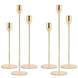 NINGESHOP Portacandele in metallo,Candelabro Set di 6 Oro Portacandele,Centrotavola Portacandele Cono,Candelabro Moderno,Candeliere da Tavolo per Natale,Compleanni,Matrimoni,Halloween Regalo