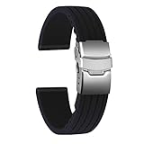 ULLCHRO Cinturini Orologi Impermeabile Orologi Bracciale Donna Uomo Stripe Pattern - 16mm, 18mm, 20mm, 22mm, 24mm Gomma Cinturino Orologio Acciaio inossidabile Fibbia Deployante (22mm, nero)