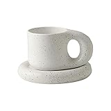 Tixiyu Nordic Ceramic Coffee Cup, Cute Coffee Mugs Cup, Fat Handle Coffee Cup con Saucer Set Tea Milk Espresso Mugs 300 ml White Gift Ideas Birthday Coffee Cups Best Gifts - Esclusiva tazza da caffè