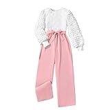 Generico Completini da Bambina Top da Ragazza a Manicahe Lunghe Girocollo Tinta Unita con Fiocco E Pantalone A Gamba Larga Con Lacci Tute Casual Joggers Tracksuits Sweatsuits (Pink, 5-6 Years)