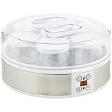 HOMCOM Yogurtiera 20W da 1.5L con 7 Vasetti e Display con Pulsanti, Macchinario per Yogurt in Acciaio Inox e Plastica, 24x24x13 cm, Bianca