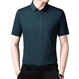 T-Shirt Uomo Moda T-Shirt Uomo Righe T-Shirt Uomo Manica Corta Uomo Tinta Unita T-Shirt Uomo Affari Casual T-Shirt Uomo T-Dark Green 3XL