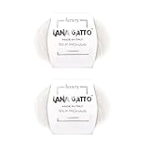 Gomitoli Mohair e Seta per lavoro a maglia, Lana Gatto Linea Luxury Silk Mohair, 50 gr., 424 mt, (Bianco - 6027, 2)