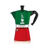 Bialetti Caffettiera Moka Express Tricolore, 6 Tazze, Manico anti scottatura, Non adatta a induzione, 6 Tazze (250 ml), Alluminio