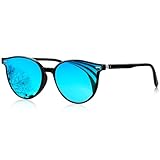 KANASTAL Occhiali da Sole Blu Specchio Polarizzati Donna Rotondi Tondi Cerchio Specchiati Azzurri Vintage UV400 Alla Moda Retrò Blue Round Sunglasses Women per Spiaggia Viaggio -Specchio Azzurre