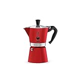 Bialetti Caffettiera Moka Express Color, 6 Tazze, Manico anti scottatura, Non adatta a induzione, 6 Tazze (250 ml), Alluminio, Rosso