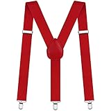 Aomig Bretelle, Bretella a Forma di Y con 3 Forte Clip, Elastici Registrabili Bretelle Uomo Donna Larghe 3.5cm, Bretelle Pantaloni per Camicie, Abiti, Feste, Affari(Rosso)