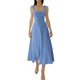 2023 New Women s Summer Sexy Thick Straps Midi Dress, Casual High Waist Slim Fit Sleeveless Dress (Blue,S)