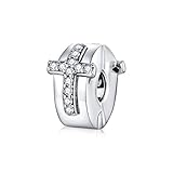 Croce di Cristallo Colorato Fascino Genuino 925 Sterling Silver Clip Blocco Distanziale Stopper Charm Bead Per Pandora Bracciale, Cristallo, cristallo