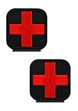 2 pezzi Medic Croce Rossa Moral Toppe ricamate con ganci, tattiche mediche, rosse per zaini tattici, borse mediche, kit di primo soccorso, kit di avventura all