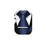 HISDERN Cravatta Scozzese Blu Navy da Uomo Fazzoletto Gemelli Fermacravatta Set Regali Festa Nuziale Formale Cravatta per Gli Uomini