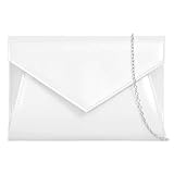 UShopUK Pochette in pelle verniciata, stile busta, da sposa, ballo di fine anno, matrimonio, festa, borsetta a mano, bianco, medium