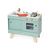 Janod - Cucina in Legno Loft - Giocattolo Imitazione Cucina Ristorante - Stile Vintage e Moderno - 7 Utensili in Metallo e Guanto - Vernice ad acqua - Dai 3 Anni, J06556