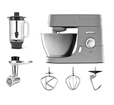 Kenwood KVC3170S Impastatrice Planetaria Chef, in dotazione 3 utensili di miscelazione, Frullatore in vetro da 1,5L e Tritacarne, Ciotola da 4.6 Litri in acciaio, Potenza 1000watt