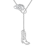 VENACOLY Cowboy Cappello Boots Y Collana in argento sterling 925 con stivali da cowgirl Lariat collana cowgirl western gioielli regalo per donna, Nessuna pietra preziosa