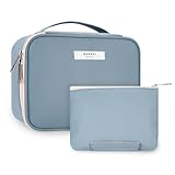 Beauty case da viaggio, grande, per cosmetici e trucchi, per donne e ragazze (grigio-blu(aggiornamento))