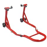 Cruizer - Cavalletto anteriore rosso con CONO regolabili universale per moto, 4 ruote sottostanti, portata 300 Kg