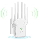 Ripetitore WiFi potente per casa, amplificatore WiFi, 6 antenne per una copertura del segnale più ampia fino a 11.800 metri quadrati, pulsante WPS, amplificatore wifi con 2 porte Ethernet (Bianco)