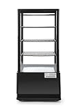 HENDI Vetrina da Esposizione Refrigerata, Sbrinamento Automatico, Sistema Antifog, 3 Ripiani, Illuminazione LED, Classe Energetica C, 78L, 230V, 170W, 452x406x(H)966mm, Nero, ABS, Doppio Vetro