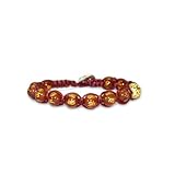 Samsara Bracciale Tibetano Buddista - Shamballa con Pietre Naturali Artigianale - Filo in Cotone Cerato Rosso (Agata Rossa Con Mantra Inciso)