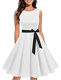 Gardenwed Vestito Donna Elegante Vintage Anni 50 Abito Cerimonia da Sera Abito da Cocktail Rockabily Senza Maniche con Cintura A-Line White XL