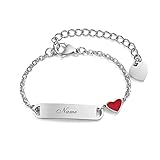 Vnox Bracciale Bambini Incisione Ragazza Braccialetti Personalizzati Figlia con Ciondolo Cuore Regali di Battesimo 12cm Argento