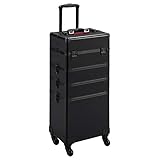 Yaheetech 4 in 1 Valigia Trolley Make Up da Trucco Beauty Case Professionale Grande Porta Trucchi per Estetista Parrucchiere da Viaggio Nero