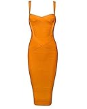 whoinshop Donna Rayon Strap Celebrity Midi Evening Party Bandage Dress, Colore: arancione., S