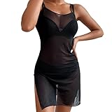 Generico Copricostume da Donna con Coulisse in Vita E Nodo in Vita Senza Lingerie Vestito con Forcella Divisa Copricostume Lucido Vestitino Pizzo