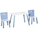 HOMCOM Tavolo e Sedie per Bambini e Bambine 2-4 Anni in Legno Azzurro e Bianco, Set 3 Pezzi