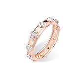 Anello rosario argento 925 ramato rosè liscio grani e croce con pietre bianche Anello preghiera unisex Gioiello Uomo Donna