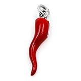 Ciondolo Corno Portafortuna in Argento 800 Smaltato Rosso, Pendente Cornetto Scaramantico Napoletano in Argento per Collana o Bracciale Uomo o Donna