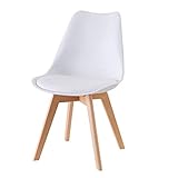 Baroni Home Sedia da Pranzo o Ufficio con Gambe in Legno, Sedia Ergonomica con Cuscino Integrato 57X48X79 cm (1, Bianco)