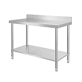 Aufun Tavolo da Lavoro in Acciaio Inox Regolabile in Altezza per Bar, Ristorante con Ripiano, Argento (120 x 60 x 85 cm)