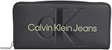 Calvin Klein Jeans Donna Portafoglio Sculpted Zip Around Mono con Scomparto Monete, Nero (Black/Dark Juniper), Taglia Unica